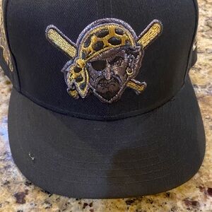 New Era Black Pirates Logo Fitted Hat with Gold Embroidery